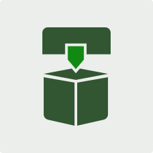 Green icon of design tool over cube product.